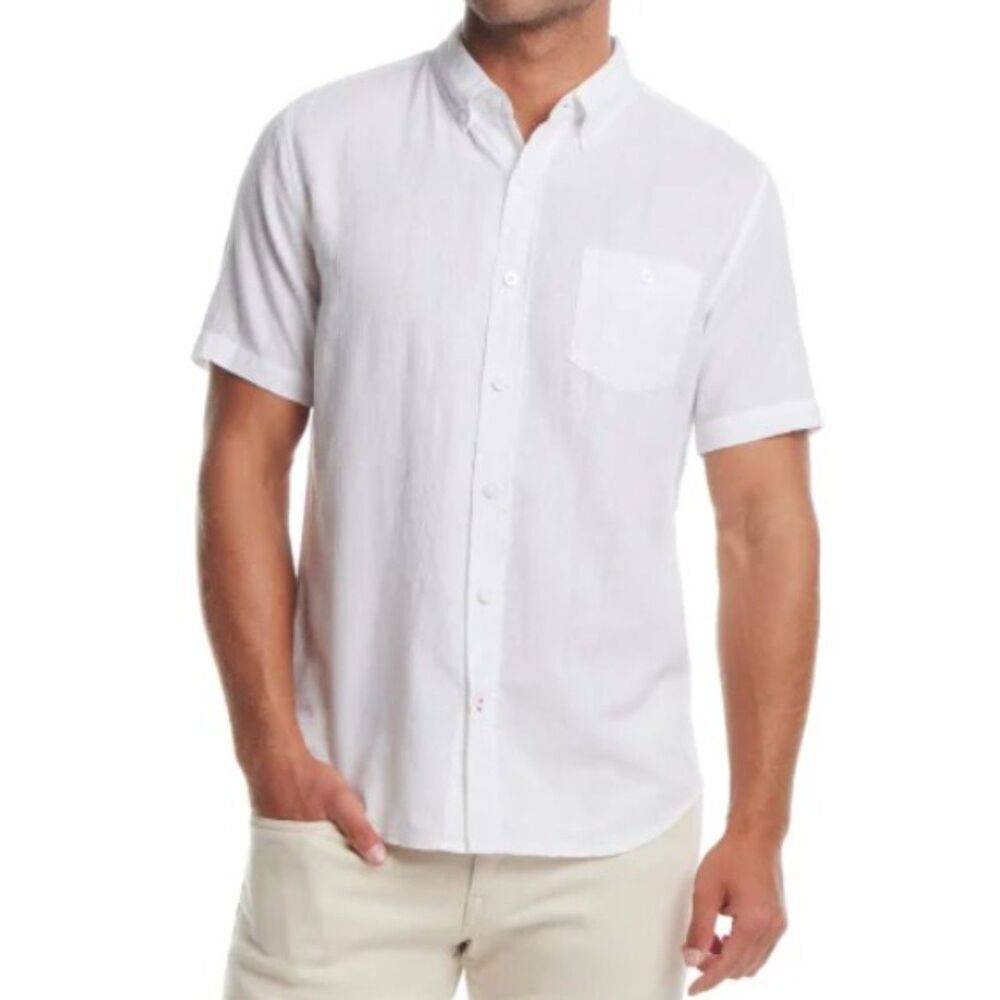 WEATHERPROOF VINTAGE White Linen Blend Woven Shirt Mens XXL Short Sleeve 2XL NWT - Picture 1 of 7